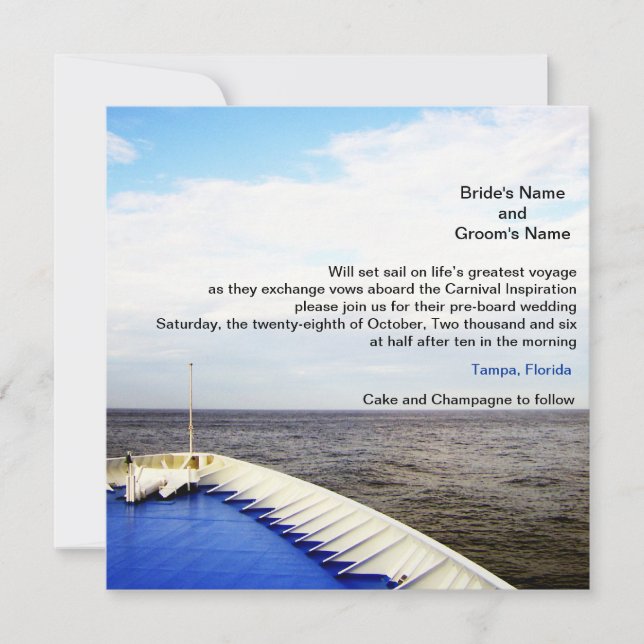 Invitation Voyage d'amour | Mariage sur un bateau de croisièr (Devant)