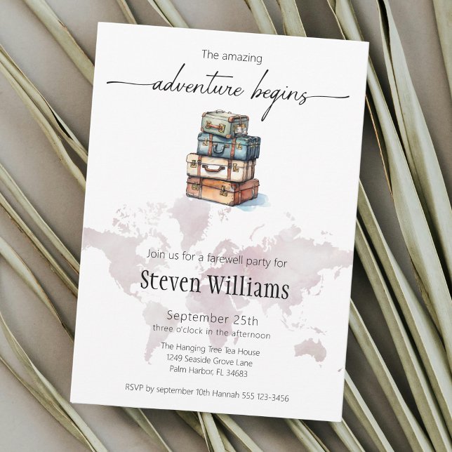 Invitation Voyage de fête d'adieu le monde de l'aventure comm (Créateur téléchargé)