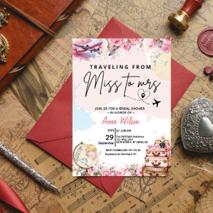 Invitation Voyage de Miss à Mrs Fête de Fiançailles Florale