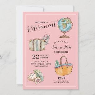 Invitation Voyage de retraite femme Suitcase rose