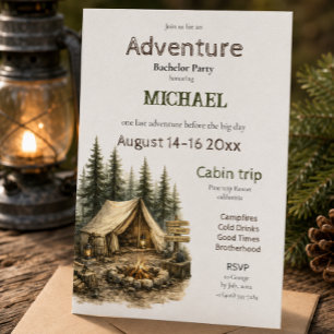 Invitation Voyage en cabane d'aventure Enterrement de vie de 