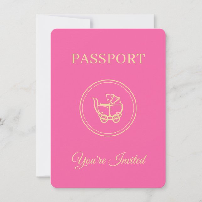 Invitation Voyage thème Baby shower rose Passeport (Devant)