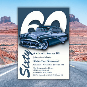 Invitation Voyage Voiture Bleue Classique Célébre son 60e Ann
