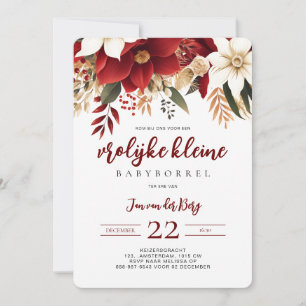 Invitation Vrolijke kleine Babyborrel Kerstster Bloemen