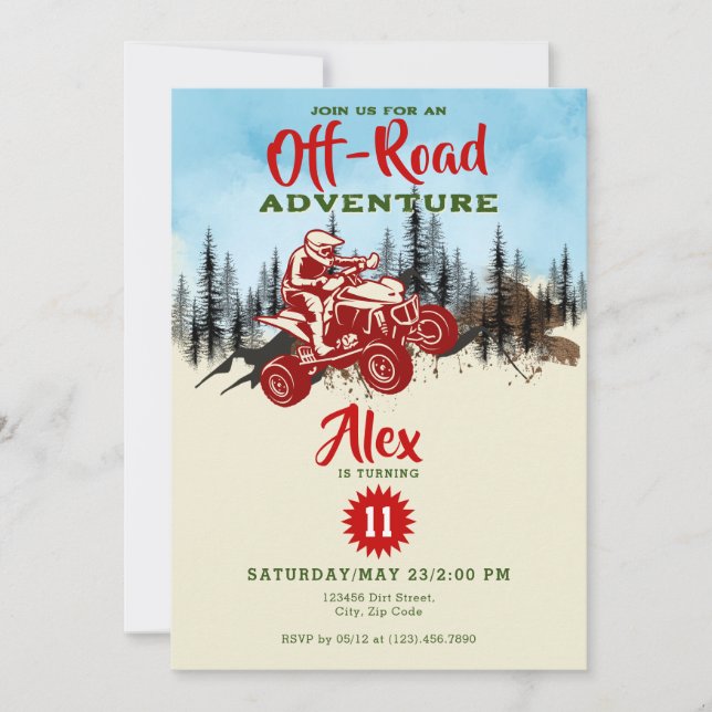 Invitation VTT Four Wheeler Off Road Adventure Anniversaire (Devant)