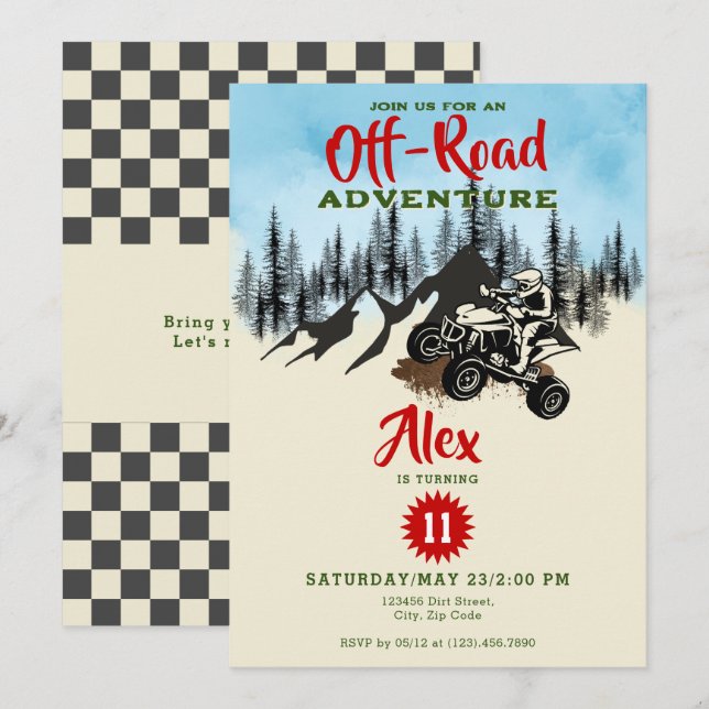 Invitation VTT Monster Truck Off Road Aventure Anniversaire (Devant / Derrière)