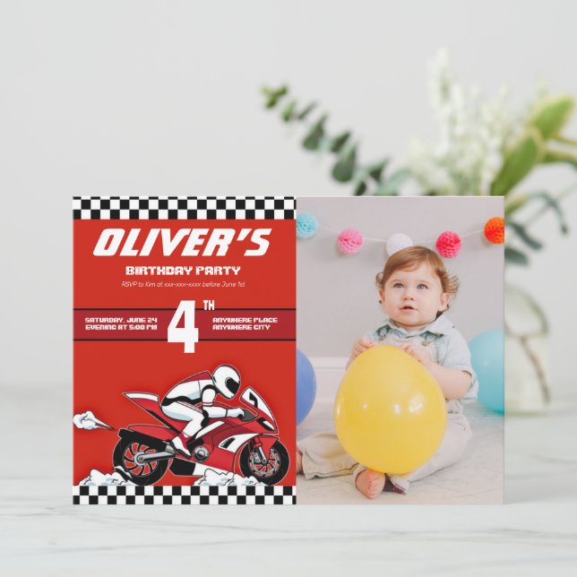 Invitation VTT motocross course garçon photo anniversaire (Debout devant)
