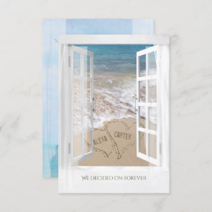 Invitation vue sur la mer avec mariage de coeurs de plage