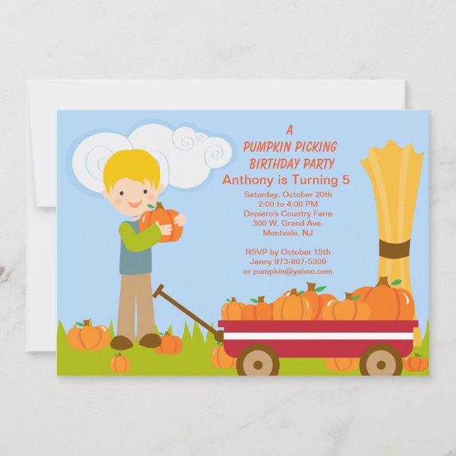 Invitation Wagon Citrouille Picking Anniversaire Fête Invitat (Devant)