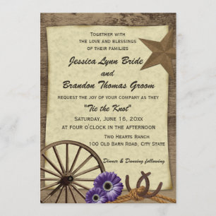 Invitation Wagon Wheel et Mariage campagnard en bois de grang