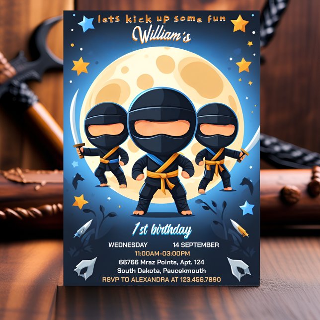 Invitation War Fight Boy Moon Ninja Guerrier 1er anniversaire (Créateur téléchargé)