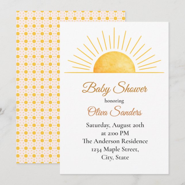 Invitation Warm Sunrise Baby Shower (Devant / Derrière)