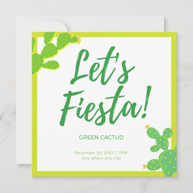 Invitation Watch Me Grow Green Cactus Succulent Fiesta Favor  (Devant)
