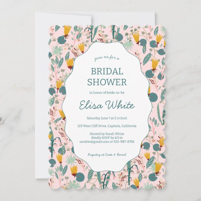 Invitation Water Garden Floral Bridal Shower Cute CUSTOM  (Devant)