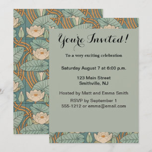 Invitation Water Lys Lily Art Nouveau Nature