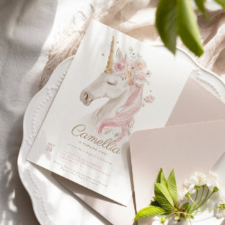 Invitation Watercol Unicorn Magique Anniversaire Fête Invitat
