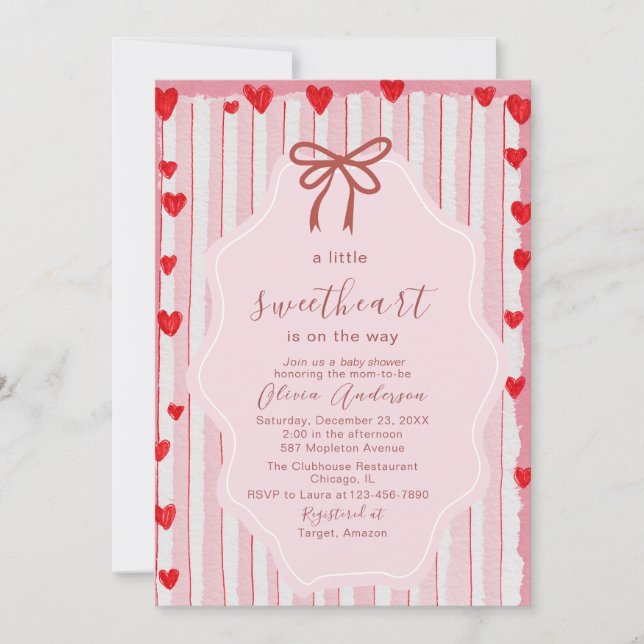 Invitation Watercolor a little sweet heart is on the way Baby (Devant)