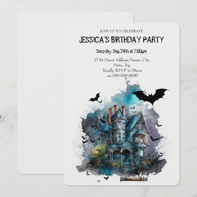 Invitation Watercolor adams maison familiale Anniversaire Inv (Devant / Derrière)