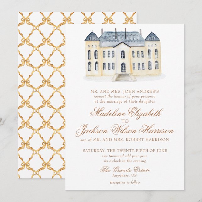 Invitation Watercolor Anglais Manor Mariage (Devant / Derrière)