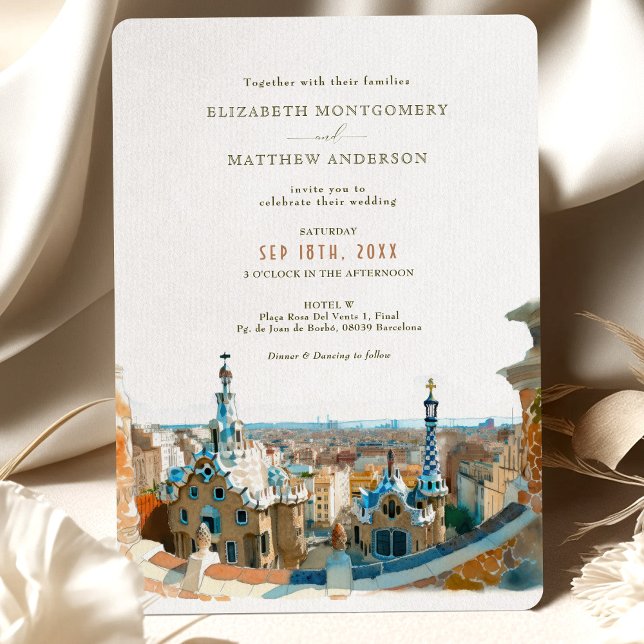 Invitation Watercolor Barcelona Park Guell Mariage (Créateur téléchargé)