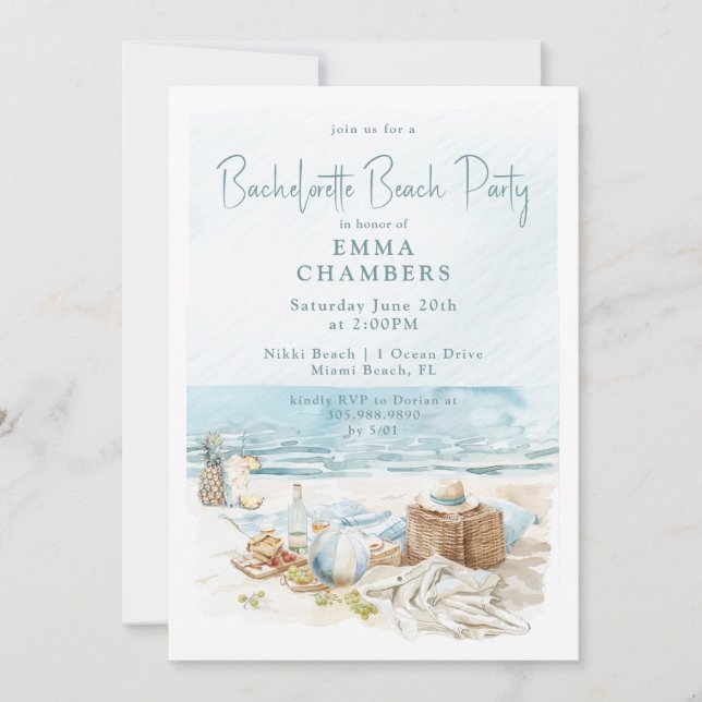 Invitation Watercolor Beach Bachelorte Party (Devant)