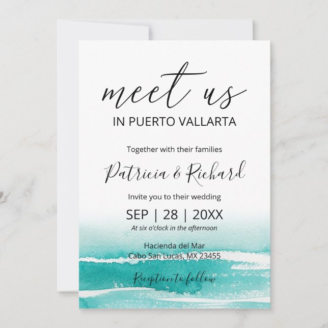Invitation Watercolor Beach Caraïbes Destination Mariage (Devant)