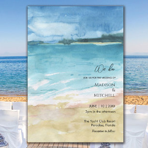 Invitation Watercolor Beach Ocean Destination Mariage
