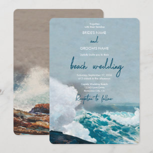 Invitation Watercolor Beach Ocean Waves Monogram Mariage