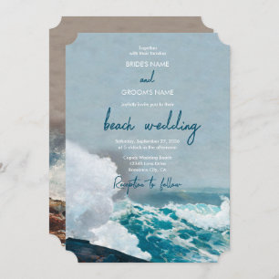 Invitation Watercolor Beach Ocean Waves Monogram Mariage