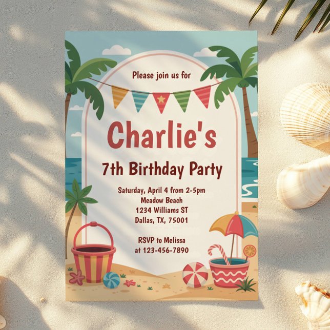 Invitation Watercolor Beach Party Anniversaire de enfant (Créateur téléchargé)