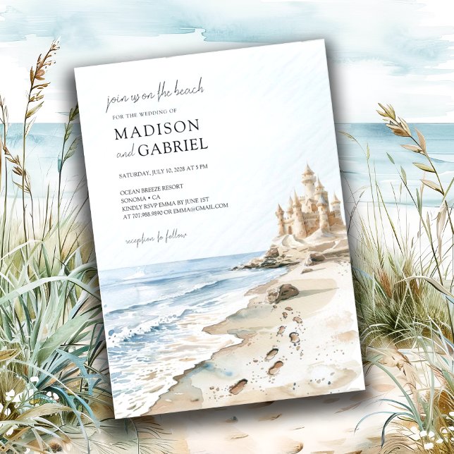 Invitation Watercolor Beach Sand Castle Mariage (Créateur téléchargé)