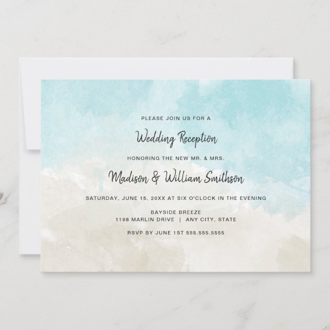 Invitation Watercolor Beach Wedding Réception uniquement (Devant)