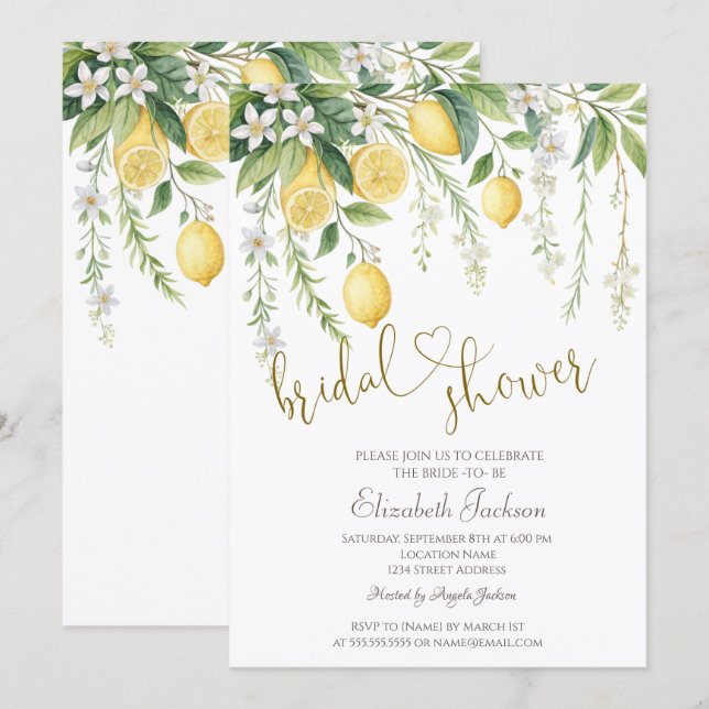 Invitation  Watercolor Blooming Lemons Bridal Shower  (Devant / Derrière)