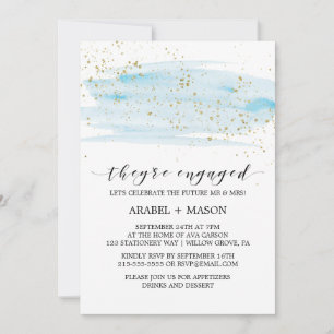 Invitation Watercolor Blue et Gold Sparkle Engagement