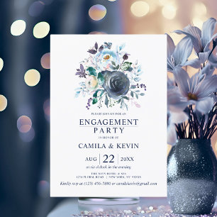 Invitation Watercolor Blue Navy Floral Engagement Party