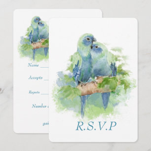 Invitation Watercolor Blue Parrot Mariage d'oiseaux tropicaux