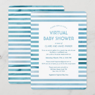 Invitation Watercolor Blue Stripes Baby shower virtuel