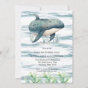 Invitation Watercolor Blue Whale Boy Baby shower