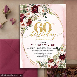 Invitation Watercolor Boho Blush Burgundy 60th Birthday Card