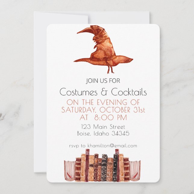 Invitation Watercolor Books Halloween Party (Devant)