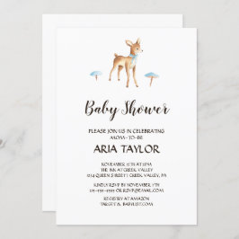 Invitation Watercolor Boy Deer sur le Baby shower blanc