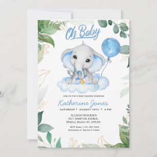 Invitation Watercolor Boys Elephant Baby shower