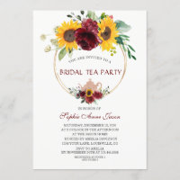 Watercolor Burgundy Sunflower Bride Tea Party