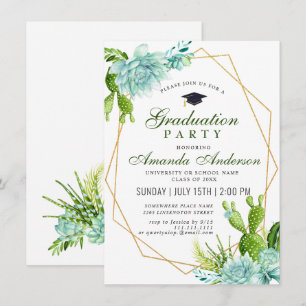 Invitation Watercolor Cactus Eucalyptus Graduation Party