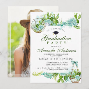 Invitation Watercolor Cactus Eucalyptus Graduation Party