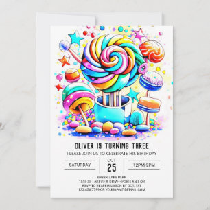 Invitation Watercolor Candyland Editable Anniversaire
