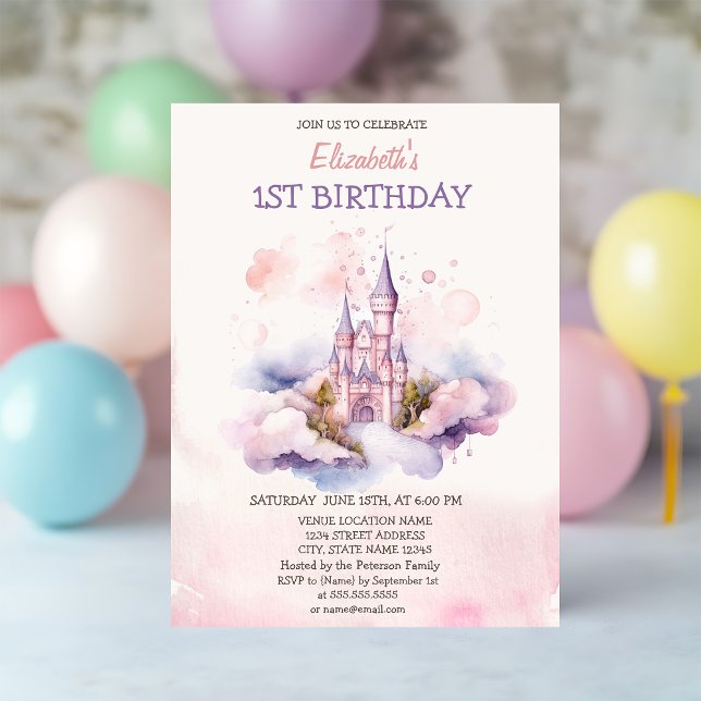 Invitation Watercolor Castle Nuds Fairytale Anniversaire (Créateur téléchargé)