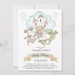 Invitation Watercolor Castle Princess Dragon Baby shower