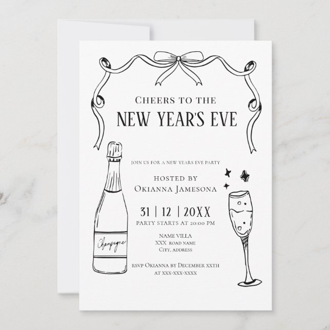 Invitation Watercolor Champagne New Year's Eve Party  (Devant)