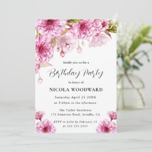 Invitation Watercolor Cherry Blossom Branch Anniversaire